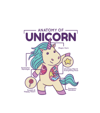 Unicorn Anatomie model alb pe tricou