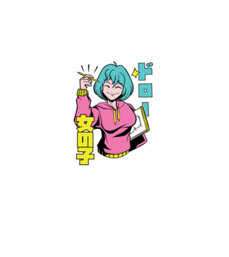 Anime fată desenând model albastru închis pe tricou