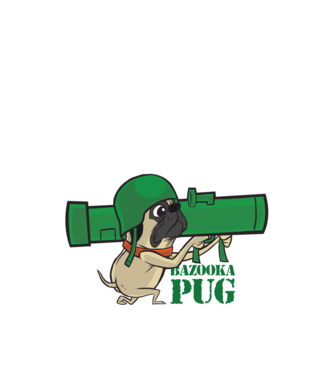 Mops Bazooka model negru pe tricou