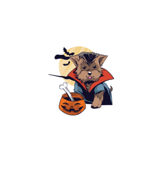 Vampir Yorkie Halloween model albastru deschis pe tricou