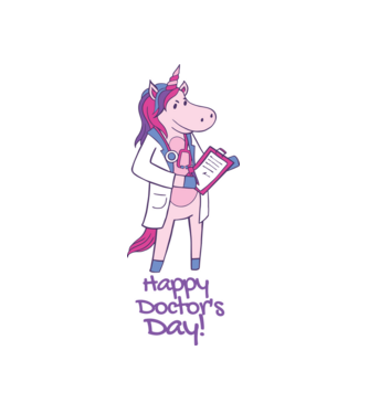 Medic Unicorn model alb pe tricou