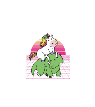 Unicorn pe dinozaur retro model albastru închis pe tricou