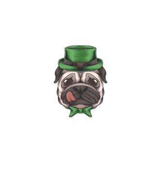 Mops Sfântul Patrick model negru pe tricou