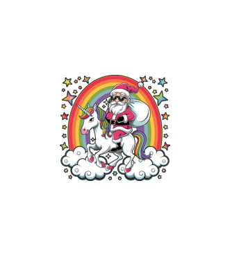Moș Crăciun cool pe un unicorn model negru pe tricou