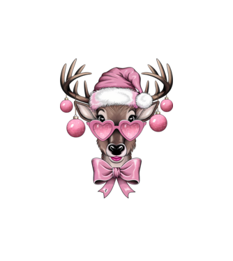 Pink Xmas Reindeer model alb pe tricou