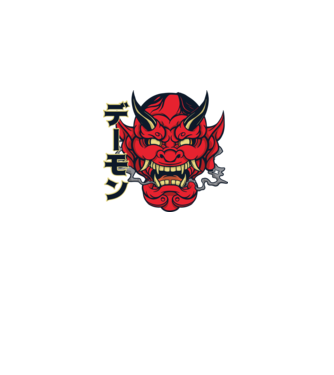 Mască demon chinez model alb pe tricou