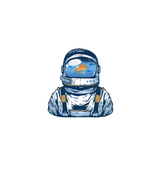 Peștișor auriu Astronaut model negru pe tricou