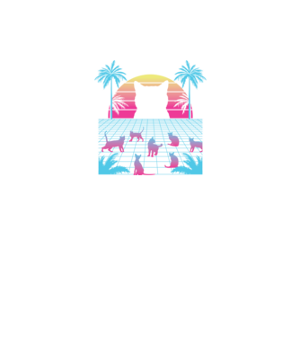 Pisică Vaporwave neon model negru pe tricou