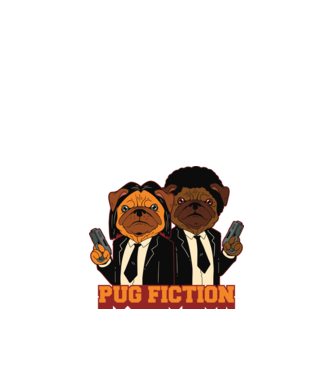 Pug Fiction Pugs Mops Pulp Fiction parodie model alb pe tricou