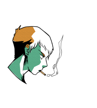 Anime băiat fumător model albastru închis pe tricou