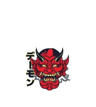Mască demon chinez model alb pe tricou