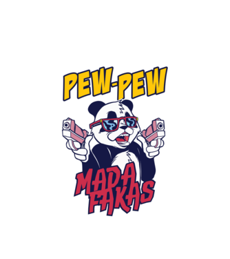 Pew Pew Pew Madafakas Panda model alb pe tricou