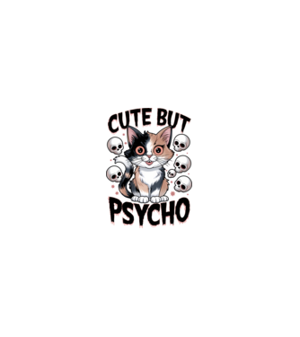 Cute, but Psycho pisică Alb model roz deschis pe tricou