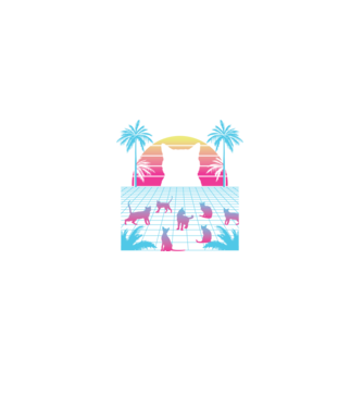 Pisică Vaporwave neon model negru pe tricou