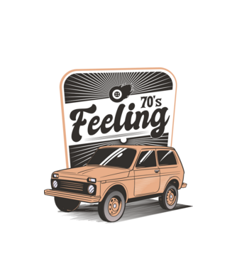 Mașină Retro anii 70 Lada Niva model alb pe tricou