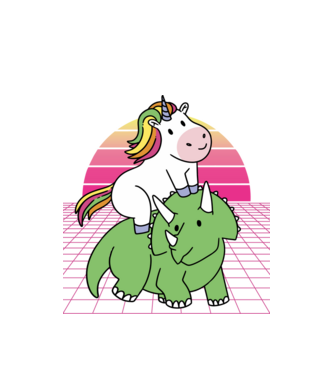 Unicorn pe dinozaur retro model alb pe tricou