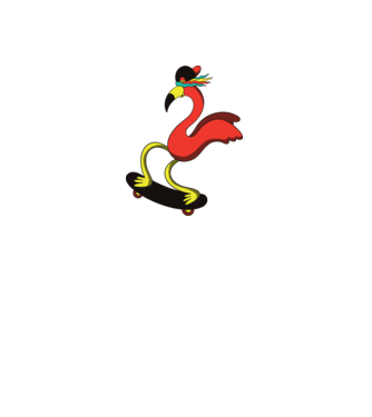 Flamingo Skateboarder model alb pe tricou