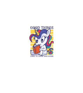 Student unicorn model alb pe tricou