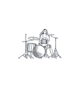 Fată Bateristă model alb pe tricou