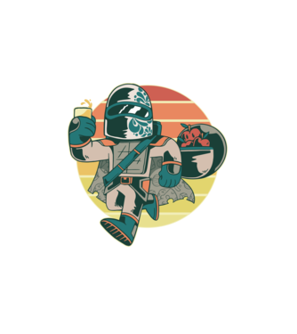 Războinic Mandalorian Retro model alb pe tricou