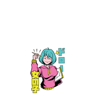 Anime fată desenând model albastru închis pe tricou