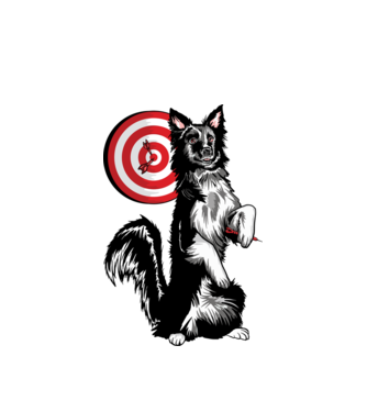 Câine cu Darts model alb pe tricou