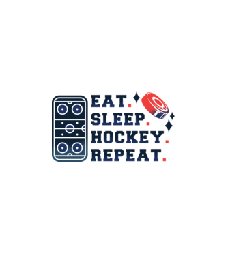 Eat Sleep Hockey Repeat model alb pe tricou