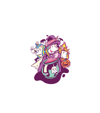 Unicorni Halloween model alb pe tricou