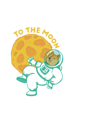 Dogecoin to the moon model alb pe tricou