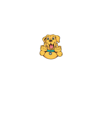 Golden Retriever arată degetul model negru pe tricou