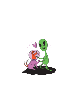 Alien cu câine model alb pe tricou