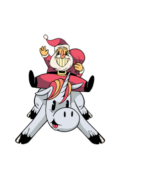 Moș Crăciun pe unicorn model alb pe tricou