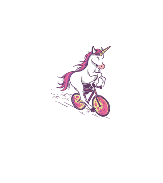 unicorn cu bicicletă model roz deschis pe tricou