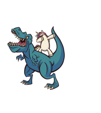 Unicorn DAB T-rex model alb pe tricou