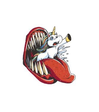 În gura monstrului Unicorn model alb pe tricou