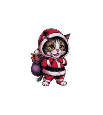 Santa Cat model alb pe tricou