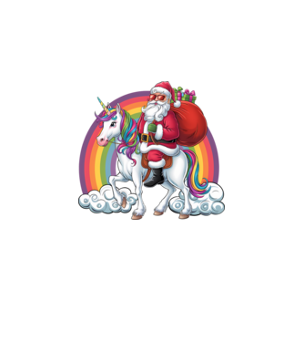 Moș Crăciun cool pe un unicorn 2 model negru pe tricou