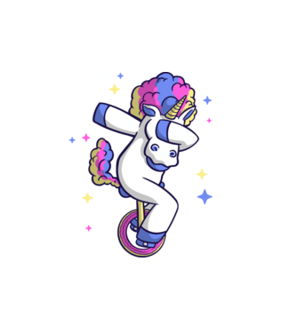 Unicorn pe monociclu model alb pe tricou