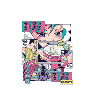 Anime Vaporwave Ramen model alb pe tricou