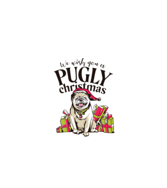 We wish You a Pugly Christmas tricou cu mops model gri pe tricou