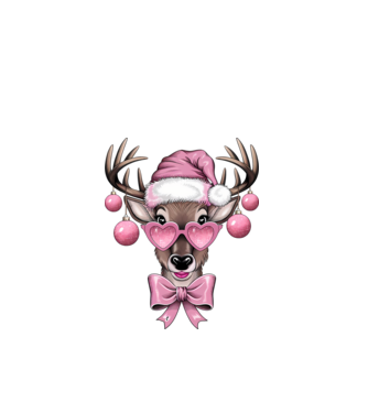 Pink Xmas Reindeer model alb pe tricou