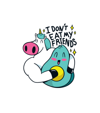 Unicorn Avocado Prietenie model alb pe tricou