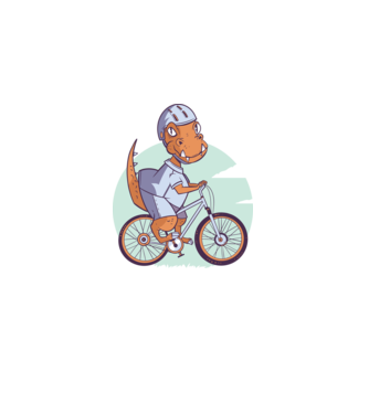 Dinozaur de T-Rex cu bicicletă model albastru deschis pe tricou