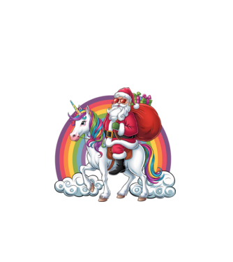 Moș Crăciun cool pe un unicorn 2 model negru pe tricou