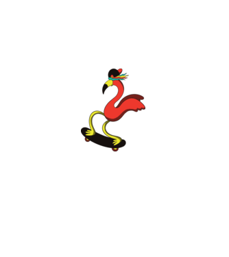 Flamingo Skateboarder model alb pe tricou
