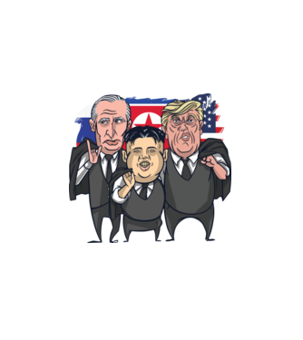 Trump, Putin, Kim - trei prieteni buni model alb pe tricou