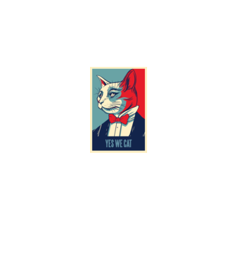Yes We Cat poster cu pisică model albastru jeanși pe tricou
