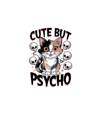 Cute, but Psycho pisică Alb model alb pe tricou