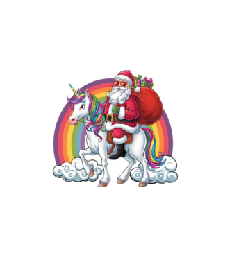Moș Crăciun cool pe un unicorn 2 model alb pe tricou