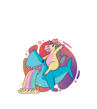 Unicorn pe rechin model negru pe tricou